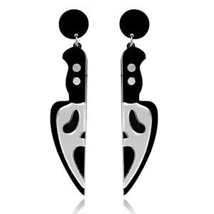 Black and Silver Ghost Face Knife Earrings Halloween Horror Movie Acrylic Studs